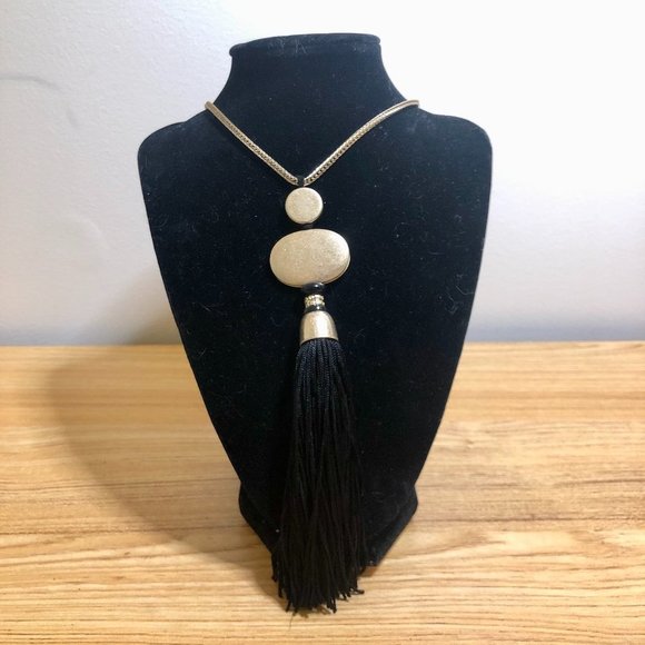 Jewelry - Gold Statement Necklace with Black Tassle